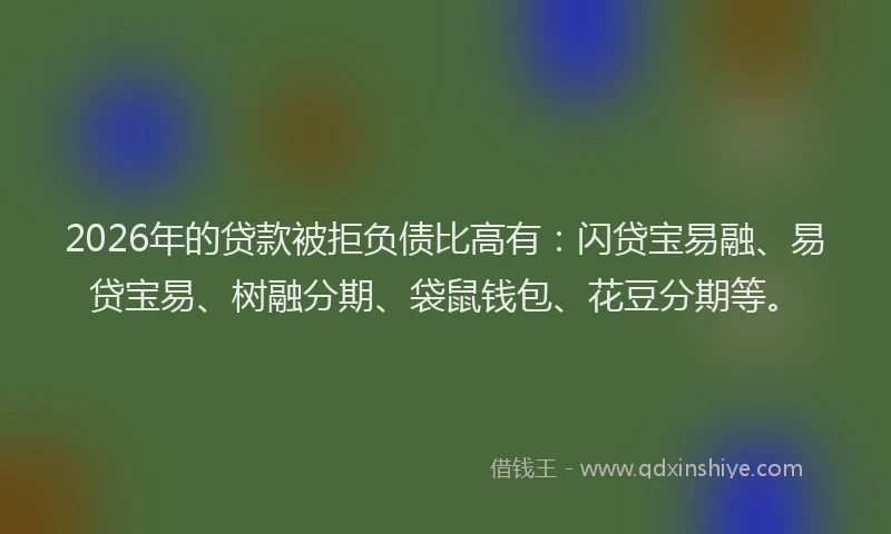 2026年的贷款被拒负债比高有：闪贷宝易融、易贷宝易、树融分期、袋鼠钱包、花豆分期等。