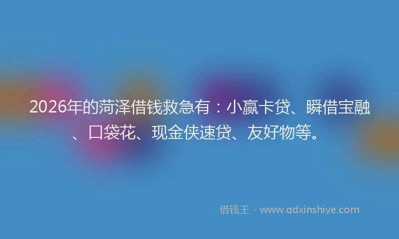 2026年的菏泽借钱救急有：小赢卡贷、瞬借宝融、口袋花、现金侠速贷、友好物等。
