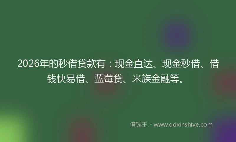 2026年的秒借贷款有：现金直达、现金秒借、借钱快易借、蓝莓贷、米族金融等。