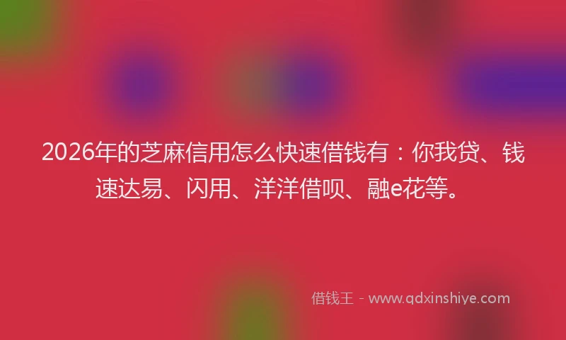 2026年的芝麻信用怎么快速借钱有：你我贷、钱速达易、闪用、洋洋借呗、融e花等。