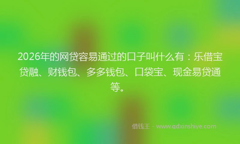 2026年的网贷容易通过的口子叫什么有：乐借宝贷融、财钱包、多多钱包、口袋宝、现金易贷通等。