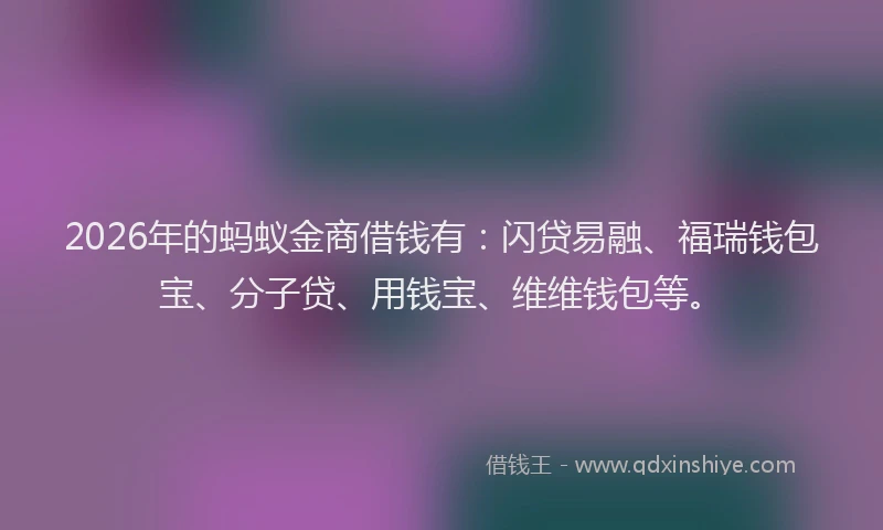 2026年的蚂蚁金商借钱有：闪贷易融、福瑞钱包宝、分子贷、用钱宝、维维钱包等。