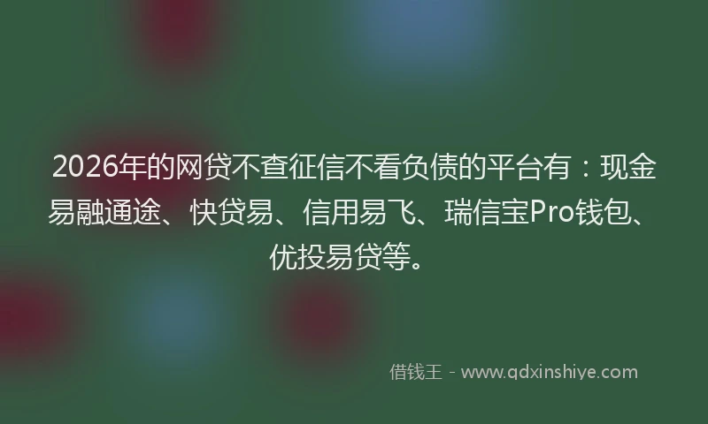 2026年的网贷不查征信不看负债的平台有：现金易融通途、快贷易、信用易飞、瑞信宝Pro钱包、优投易贷等。