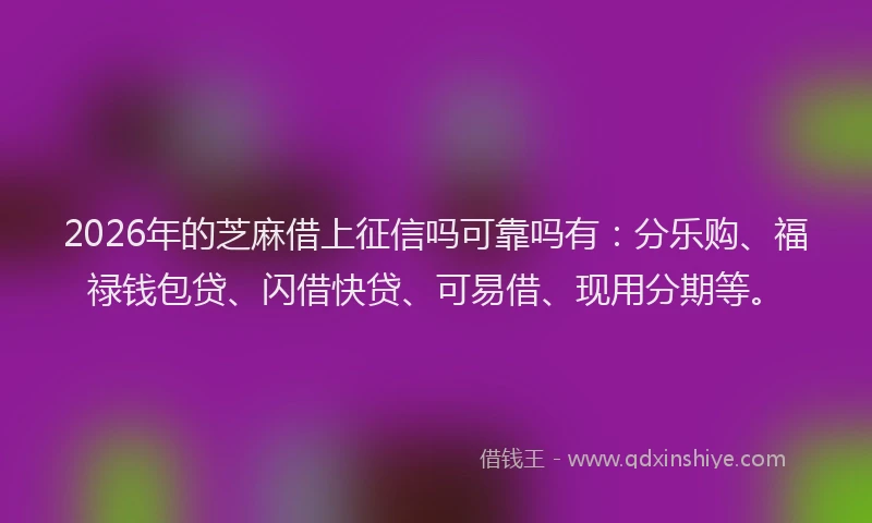 2026年的芝麻借上征信吗可靠吗有：分乐购、福禄钱包贷、闪借快贷、可易借、现用分期等。