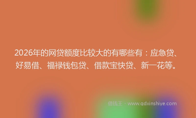 2026年的网贷额度比较大的有哪些有：应急贷、好易借、福禄钱包贷、借款宝快贷、新一花等。