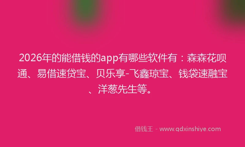2026年的能借钱的app有哪些软件有：森森花呗通、易借速贷宝、贝乐享-飞鑫琼宝、钱袋速融宝、洋葱先生等。
