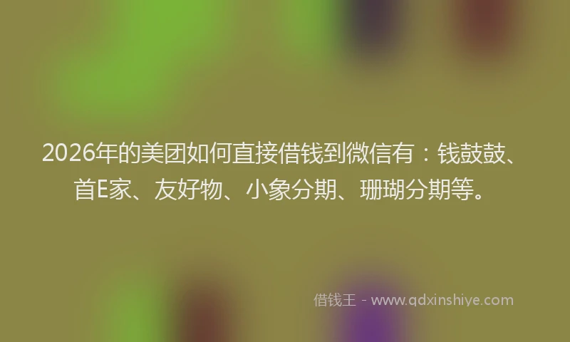2026年的美团如何直接借钱到微信有:钱鼓鼓、首E家、友好物、小象分期、珊瑚分期等。