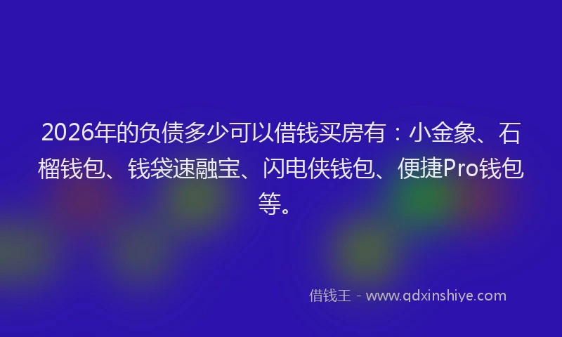 2026年的负债多少可以借钱买房有：小金象、石榴钱包、钱袋速融宝、闪电侠钱包、便捷Pro钱包等。