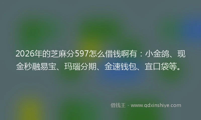 2026年的芝麻分597怎么借钱啊有：小金鸽、现金秒融易宝、玛瑙分期、金速钱包、宜口袋等。