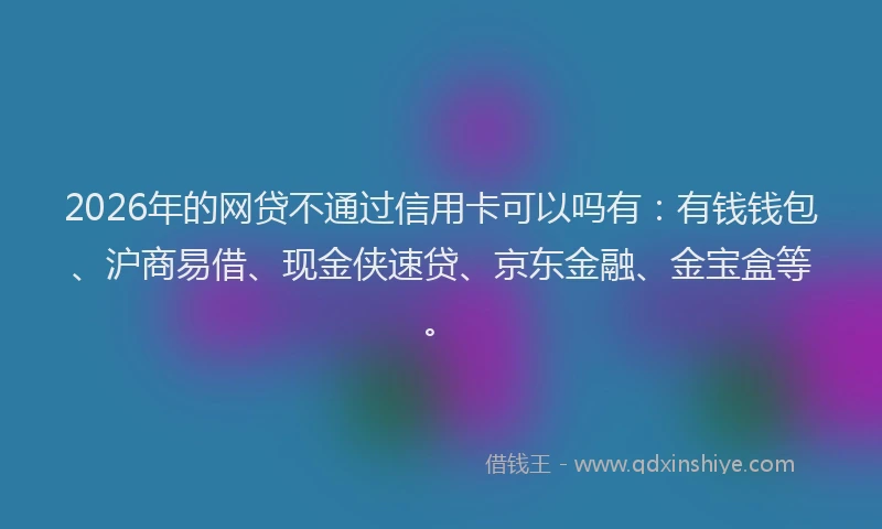 2026年的网贷不通过信用卡可以吗有：有钱钱包、沪商易借、现金侠速贷、京东金融、金宝盒等。