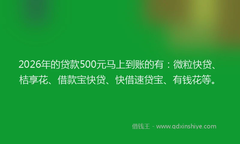 2026年的贷款500元马上到账的有：微粒快贷、桔享花、借款宝快贷、快借速贷宝、有钱花等。