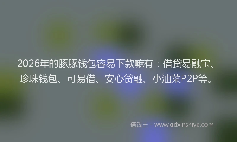 2026年的豚豚钱包容易下款嘛有：借贷易融宝、珍珠钱包、可易借、安心贷融、小油菜P2P等。