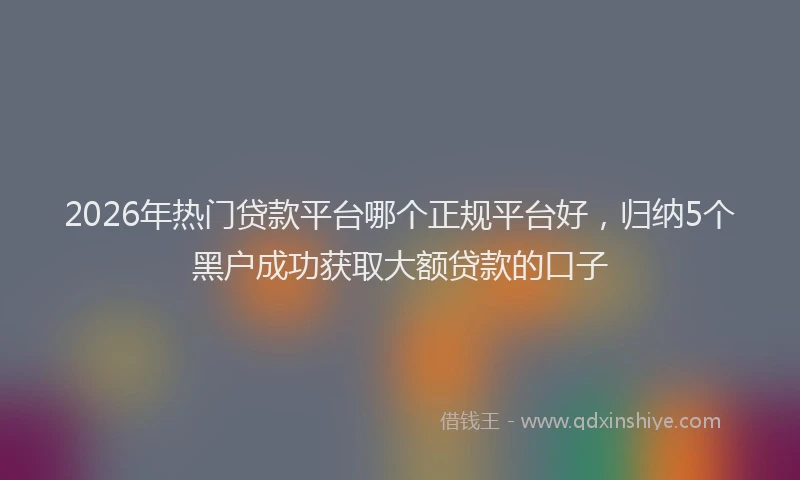 2026年热门贷款平台哪个正规平台好，归纳5个黑户成功获取大额贷款的口子