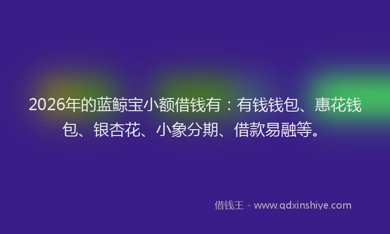 2026年的蓝鲸宝小额借钱有：有钱钱包、惠花钱包、银杏花、小象分期、借款易融等。