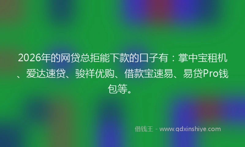 2026年的网贷总拒能下款的口子有：掌中宝租机、爱达速贷、骏祥优购、借款宝速易、易贷Pro钱包等。