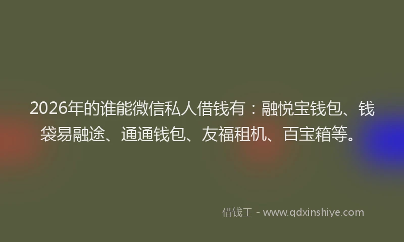 2026年的谁能微信私人借钱有：融悦宝钱包、钱袋易融途、通通钱包、友福租机、百宝箱等。