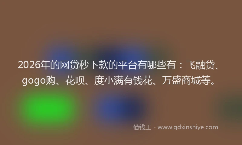 2026年的网贷秒下款的平台有哪些有：飞融贷、gogo购、花呗、度小满有钱花、万盛商城等。