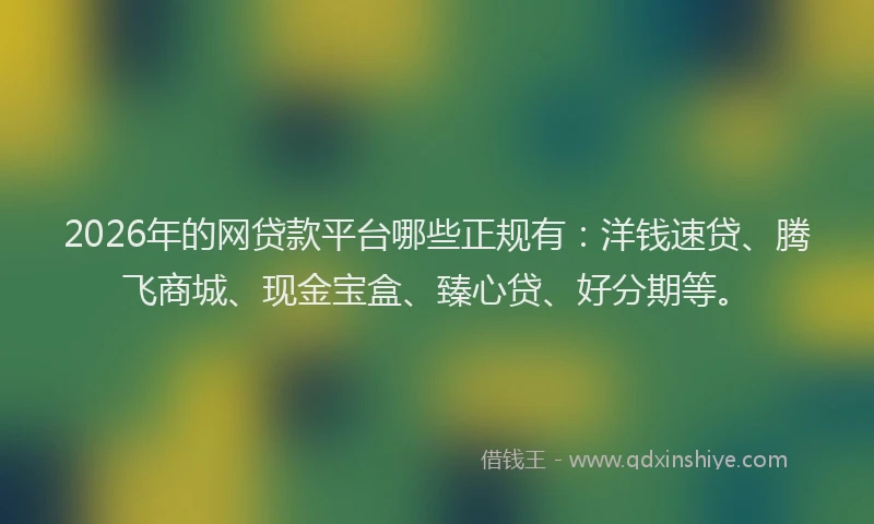 2026年的网贷款平台哪些正规有:洋钱速贷、腾飞商城、现金宝盒、臻心贷、好分期等。