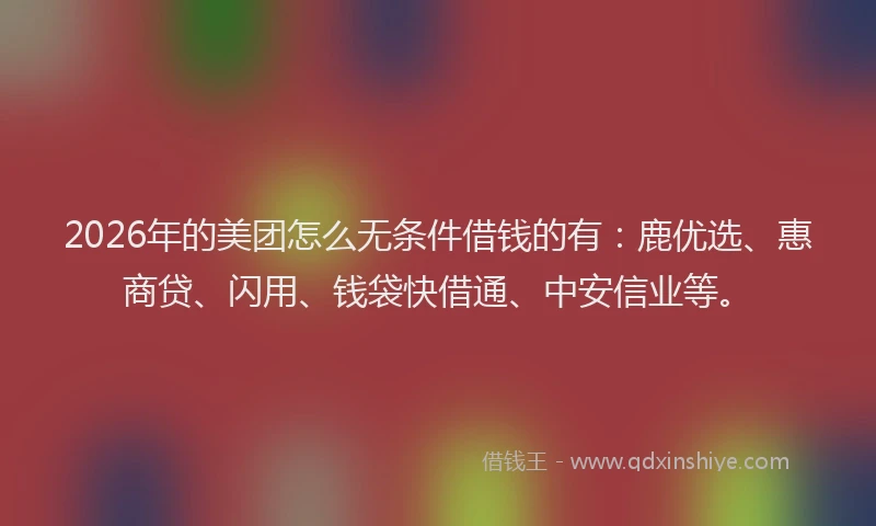 2026年的美团怎么无条件借钱的有：鹿优选、惠商贷、闪用、钱袋快借通、中安信业等。