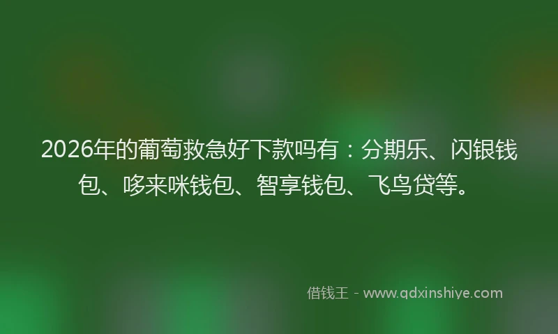 2026年的葡萄救急好下款吗有：分期乐、闪银钱包、哆来咪钱包、智享钱包、飞鸟贷等。