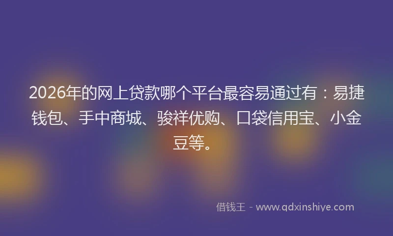 2026年的网上贷款哪个平台最容易通过有：易捷钱包、手中商城、骏祥优购、口袋信用宝、小金豆等。