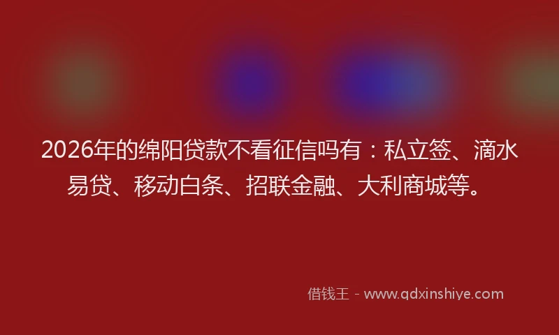 2026年的绵阳贷款不看征信吗有:私立签、滴水易贷、移动白条、招联金融、大利商城等。