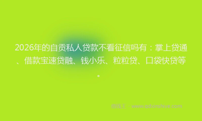 2026年的自贡私人贷款不看征信吗有：掌上贷通、借款宝速贷融、钱小乐、粒粒贷、口袋快贷等。