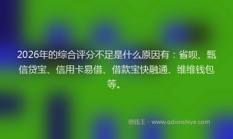 2026年的综合评分不足是什么原因有:省呗、甄信贷宝、信用卡易借、借款宝快融通、维维钱包等。