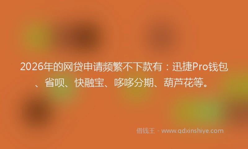2026年的网贷申请频繁不下款有：迅捷Pro钱包、省呗、快融宝、哆哆分期、葫芦花等。