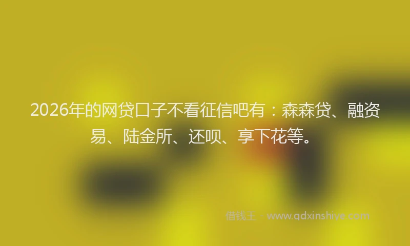 2026年的网贷口子不看征信吧有：森森贷、融资易、陆金所、还呗、享下花等。