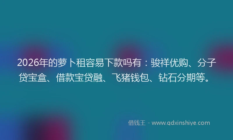 2026年的萝卜租容易下款吗有：骏祥优购、分子贷宝盒、借款宝贷融、飞猪钱包、钻石分期等。