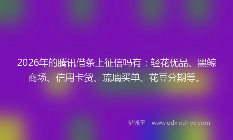 2026年的腾讯借条上征信吗有：轻花优品、黑鲸商场、信用卡贷、琉璃买单、花豆分期等。