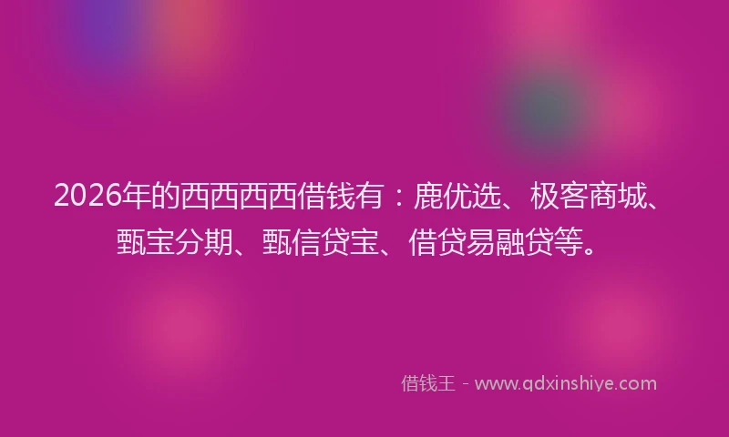 2026年的西西西西借钱有：鹿优选、极客商城、甄宝分期、甄信贷宝、借贷易融贷等。