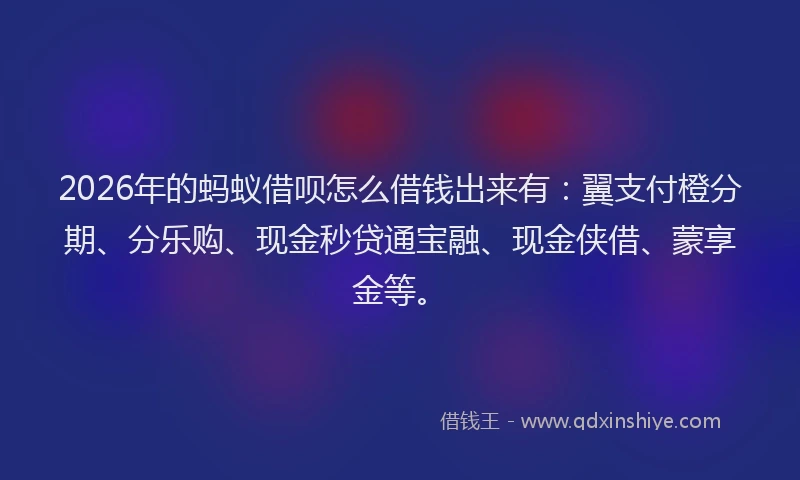 2026年的蚂蚁借呗怎么借钱出来有：翼支付橙分期、分乐购、现金秒贷通宝融、现金侠借、蒙享金等。