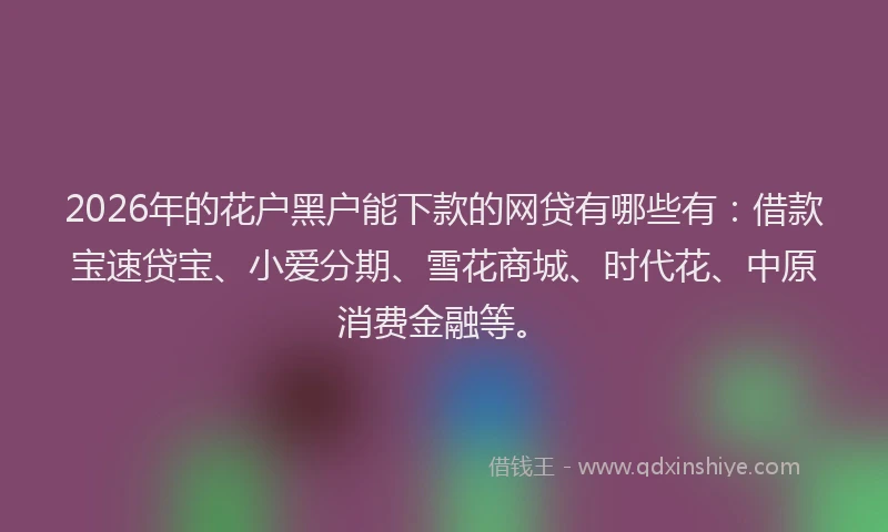 2026年的花户黑户能下款的网贷有哪些有:借款宝速贷宝、小爱分期、雪花商城、时代花、中原消费金融等。