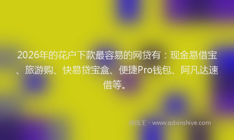 2026年的花户下款最容易的网贷有：现金易借宝、旅游购、快易贷宝盒、便捷Pro钱包、阿凡达速借等。