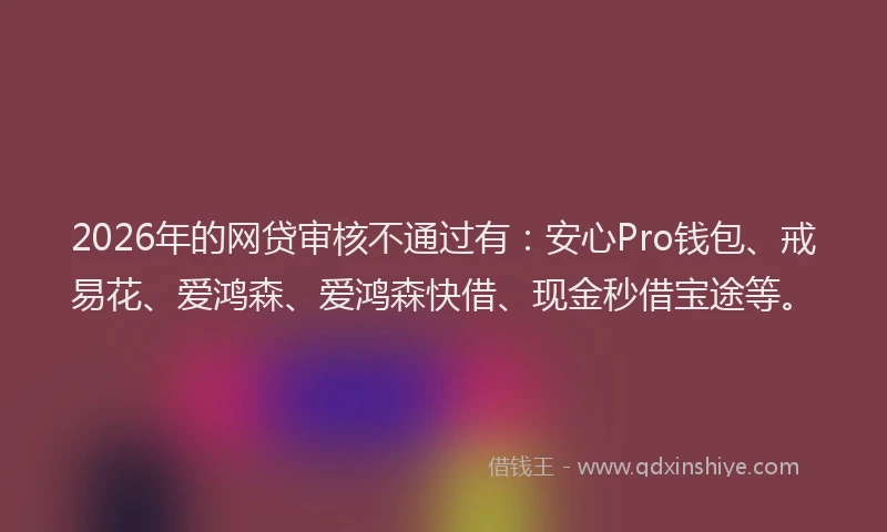 2026年的网贷审核不通过有：安心Pro钱包、戒易花、爱鸿森、爱鸿森快借、现金秒借宝途等。