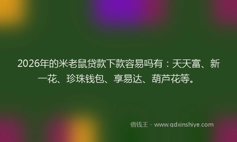 2026年的米老鼠贷款下款容易吗有:天天富、新一花、珍珠钱包、享易达、葫芦花等。