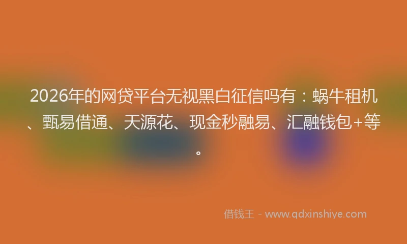 2026年的网贷平台无视黑白征信吗有：蜗牛租机、甄易借通、天源花、现金秒融易、汇融钱包+等。
