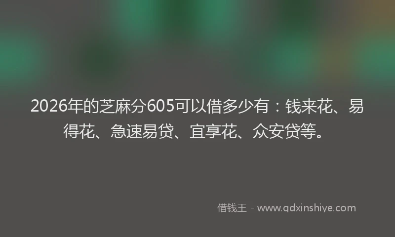 2026年的芝麻分605可以借多少有：钱来花、易得花、急速易贷、宜享花、众安贷等。