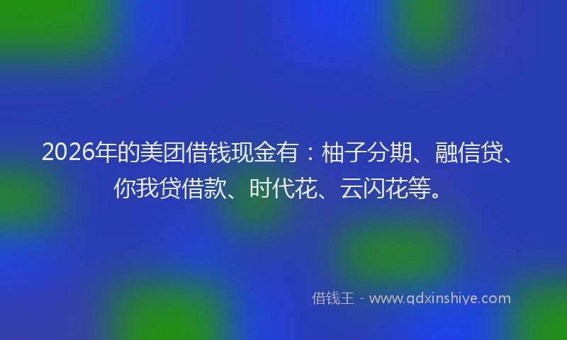 2026年的美团借钱现金有:柚子分期、融信贷、你我贷借款、时代花、云闪花等。