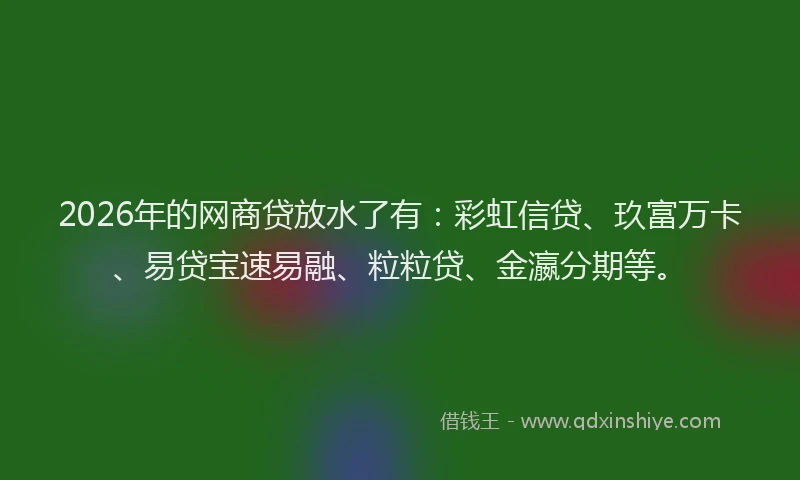 2026年的网商贷放水了有:彩虹信贷、玖富万卡、易贷宝速易融、粒粒贷、金瀛分期等。