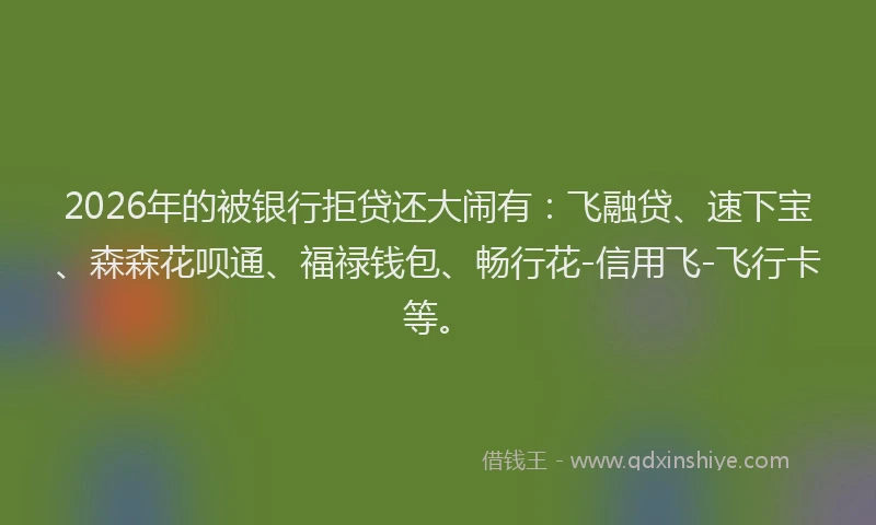2026年的被银行拒贷还大闹有：飞融贷、速下宝、森森花呗通、福禄钱包、畅行花-信用飞-飞行卡等。
