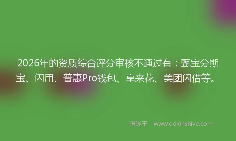 2026年的资质综合评分审核不通过有：甄宝分期宝、闪用、普惠Pro钱包、享来花、美团闪借等。