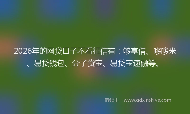2026年的网贷口子不看征信有：够享借、哆哆米、易贷钱包、分子贷宝、易贷宝速融等。