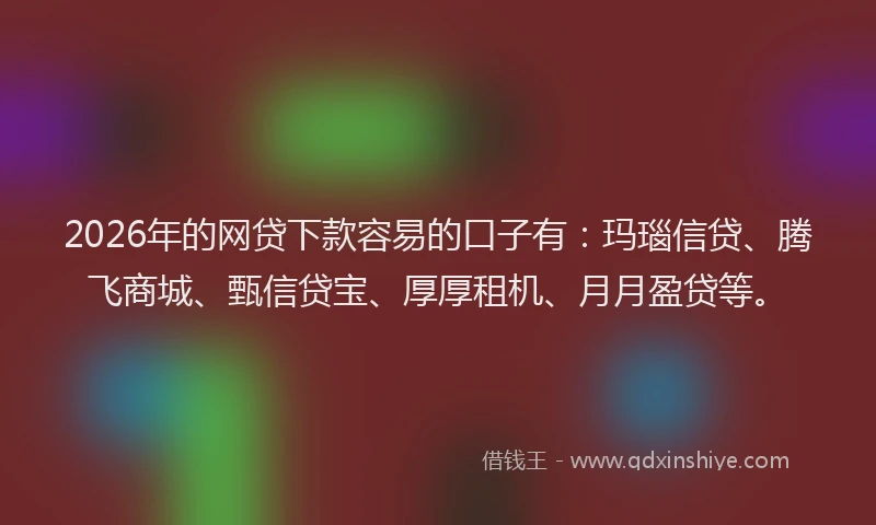 2026年的网贷下款容易的口子有：玛瑙信贷、腾飞商城、甄信贷宝、厚厚租机、月月盈贷等。