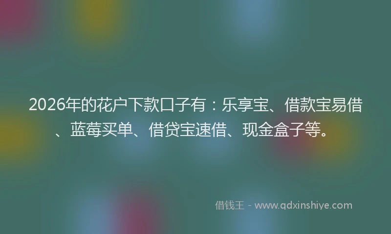 2026年的花户下款口子有:乐享宝、借款宝易借、蓝莓买单、借贷宝速借、现金盒子等。