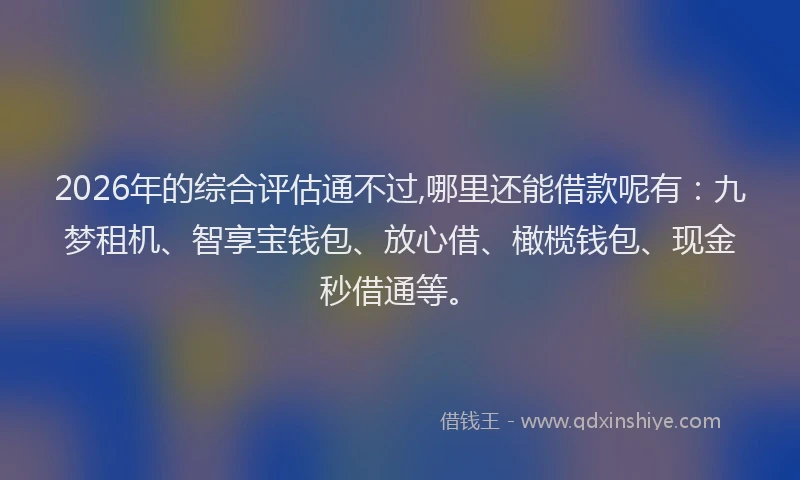 2026年的综合评估通不过,哪里还能借款呢有:九梦租机、智享宝钱包、放心借、橄榄钱包、现金秒借通等。