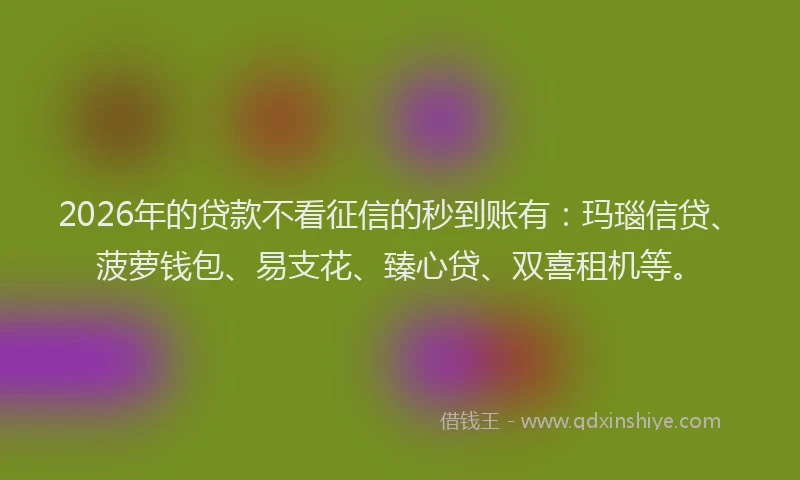 2026年的贷款不看征信的秒到账有：玛瑙信贷、菠萝钱包、易支花、臻心贷、双喜租机等。