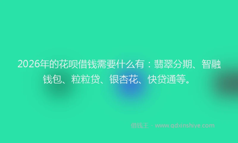 2026年的花呗借钱需要什么有：翡翠分期、智融钱包、粒粒贷、银杏花、快贷通等。